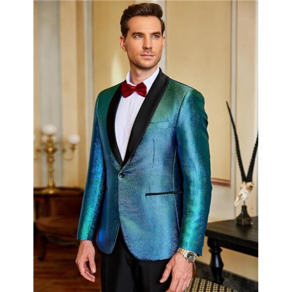 Men's Tuxedo Jacket Slim Fit Shawl Lapel Blazer Suit Jackets for Party Prom - Picture 3 of 7